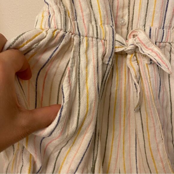 Old Navy linen Tie-Front striped Utility Romper jumpsuit shorts beach L 10/12 - Picture 12 of 13